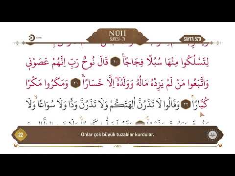 Diyanet Quran Recitation with Text Tracking - 29th Juz - Holy Quran Page 570 - Surah Nuh, Verses ...