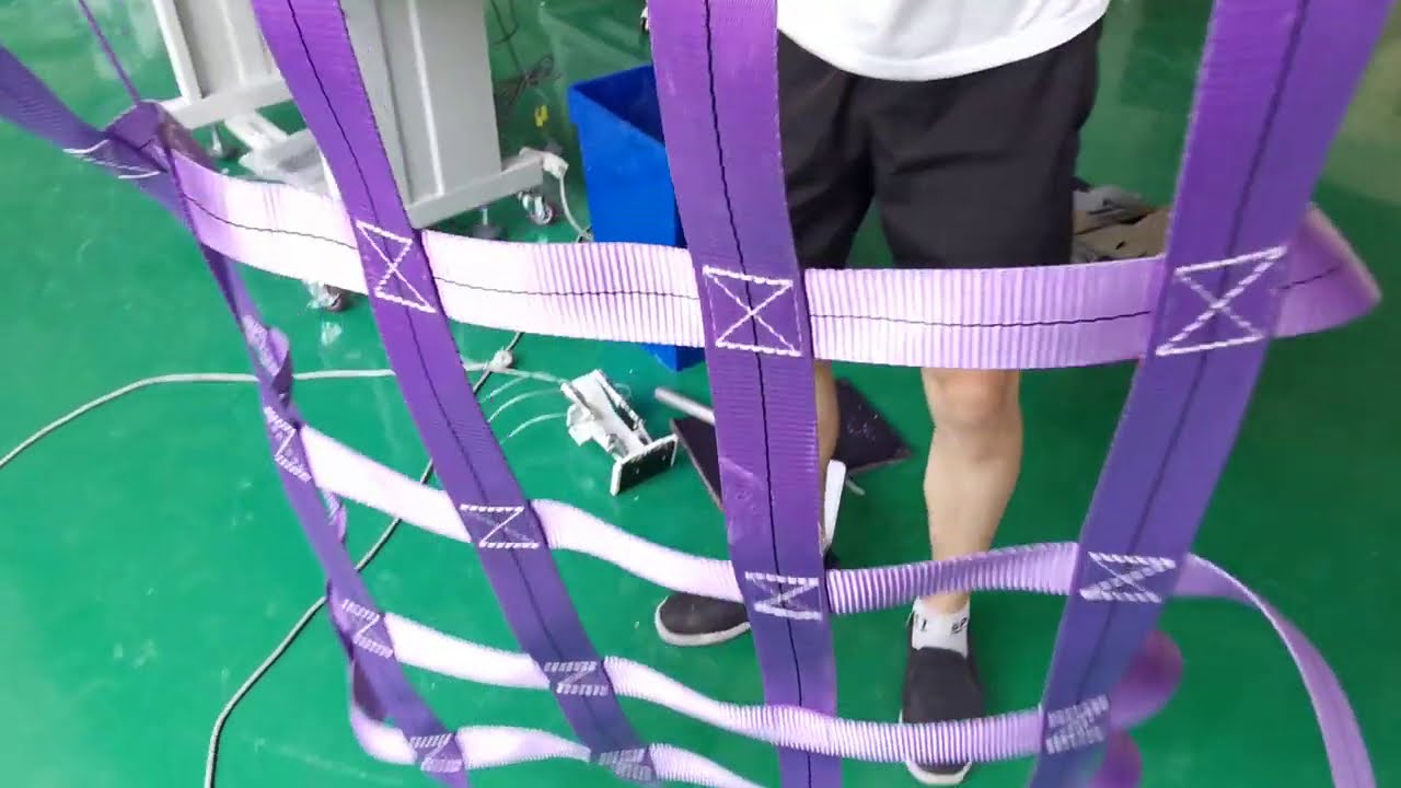 Custom made automatic webbing cargo nets sewing machine - YouTube