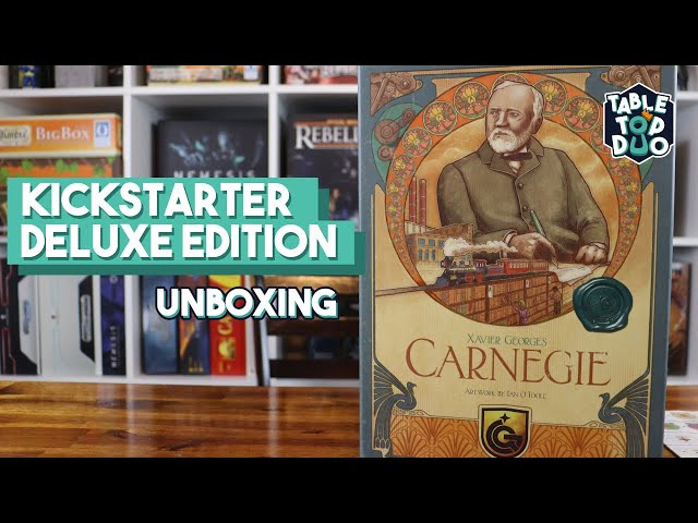 Carnegie Board Game Deluxe Edition Unboxing Kickstarter Version class=