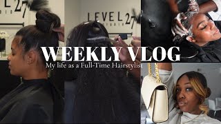 VLOG : MY LIFE AS A FULL-TIME HAIRSTYLIST : 2 clients, hair maintenance, raw bundle cleaning