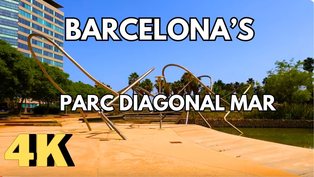 Walking from Parc Diagonal Mar to Lllevant Beach, Barcelona, Spain, 4K