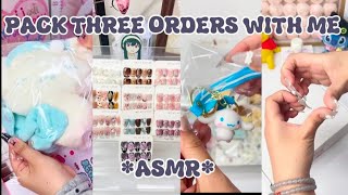 PACK THREE ORDERS WITH ME ASMR 🎀❤️|| small business || nails art || nails asmr || asmr
