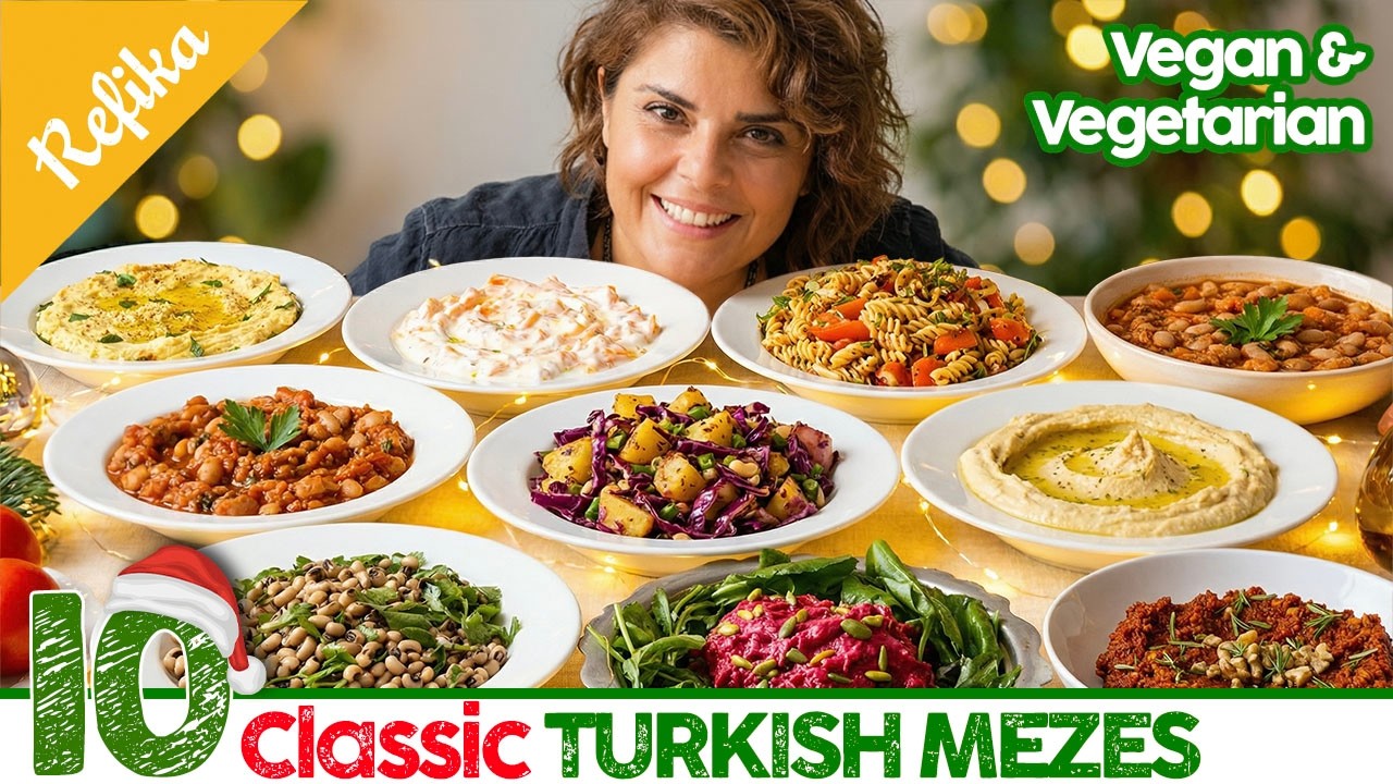 10 Classic Turkish Mezes | Hummus, Borlotti Beans, Pasta Salad and Vegan /Vegetarian!
