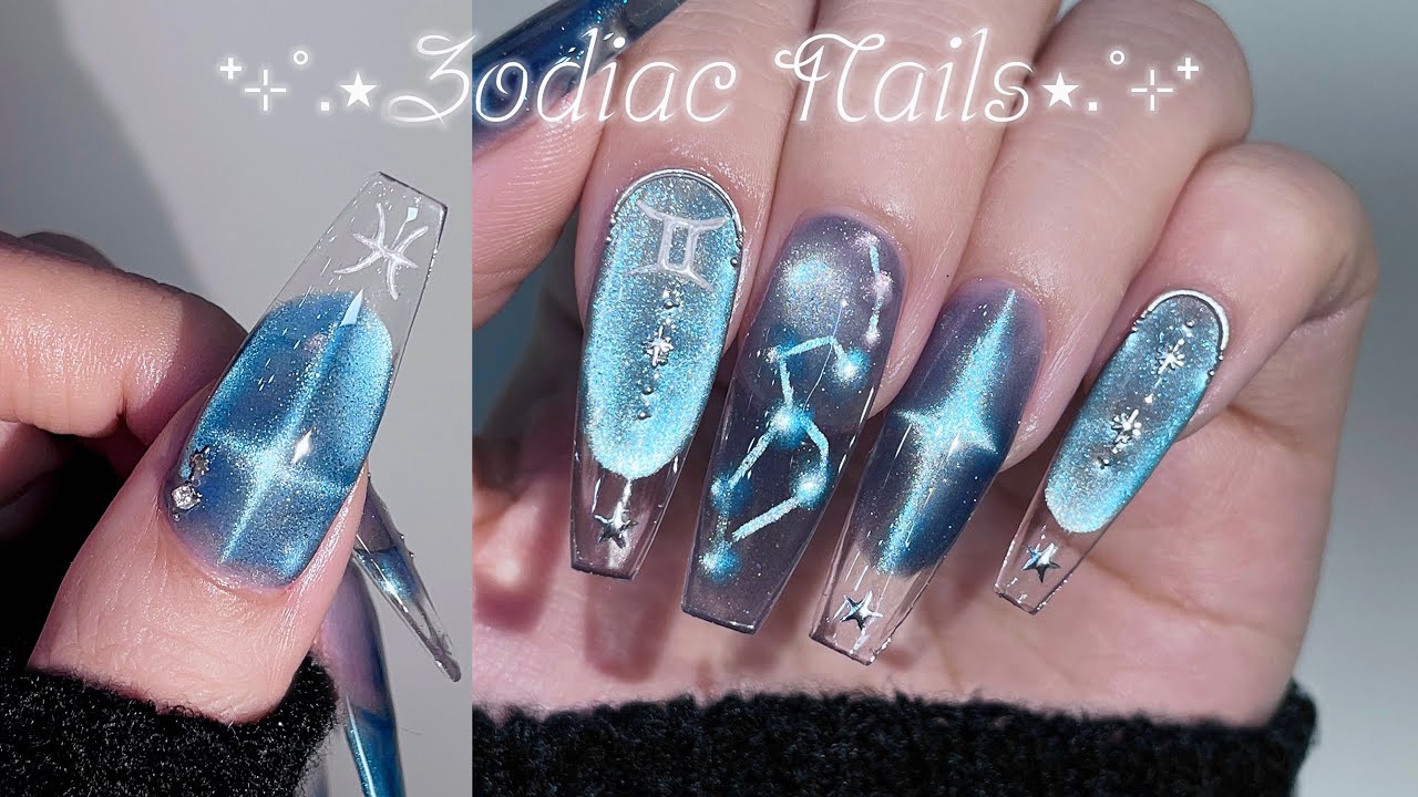 Подвижные ногти с созвездиями🌌💫 Прозрачный магнитный французский маникюр! ASMR / Нейл-арт