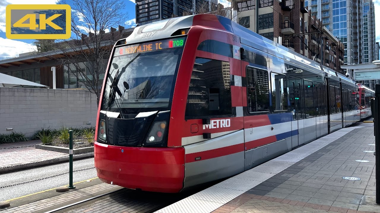 Houston METRORail Red Line, Wheeler to Downtown Houston, CAF Urbos, 4K ...
