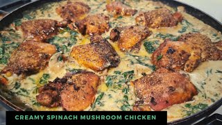 Creamy Spinach Mushroom Chicken | Creamy Spinach Chicken Thighs | Chicken Spinach Mushroom Recipe |
