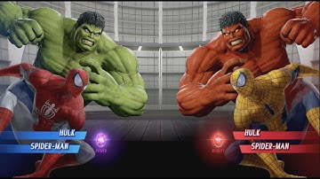 Hulk and Spider-man vs Red Hulk and Yellow suit Spider-man - MARVEL VS. CAPCOM: INFINITE