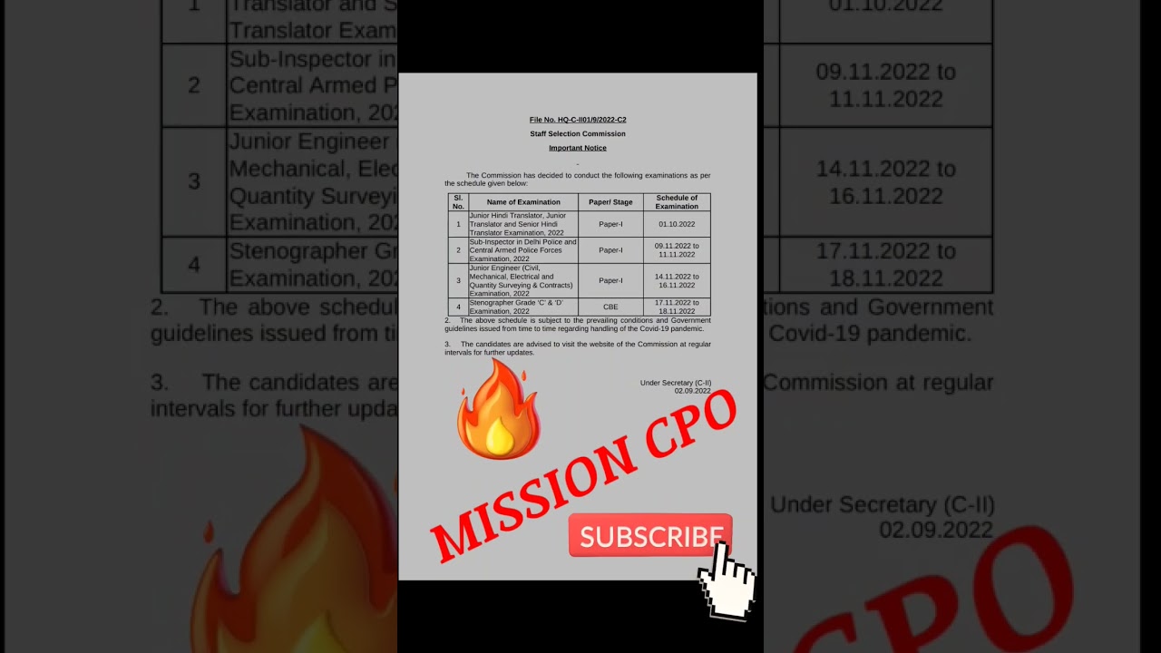 SSC CPO 2022 Exam Date Out ।।