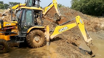 Two JCB Machine Digging For Bridge Foundation Construction-JCB Working-New Bridge Construction. P4