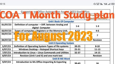 Coa Study plan for August 2023 exam | coa course Materials