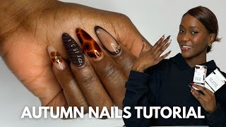 Autumn Brown Gel Nail Design Tutorial with Makartt | Tortoise Shell | Aura | Blooming gel