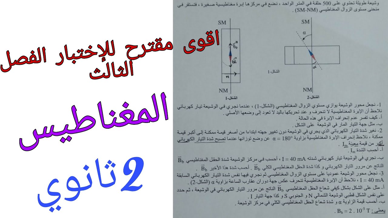 اقوى مقترح للإختبار الفصل الثالث في الفيزياء للسنة الثانية ثانوي حول المغناطيس