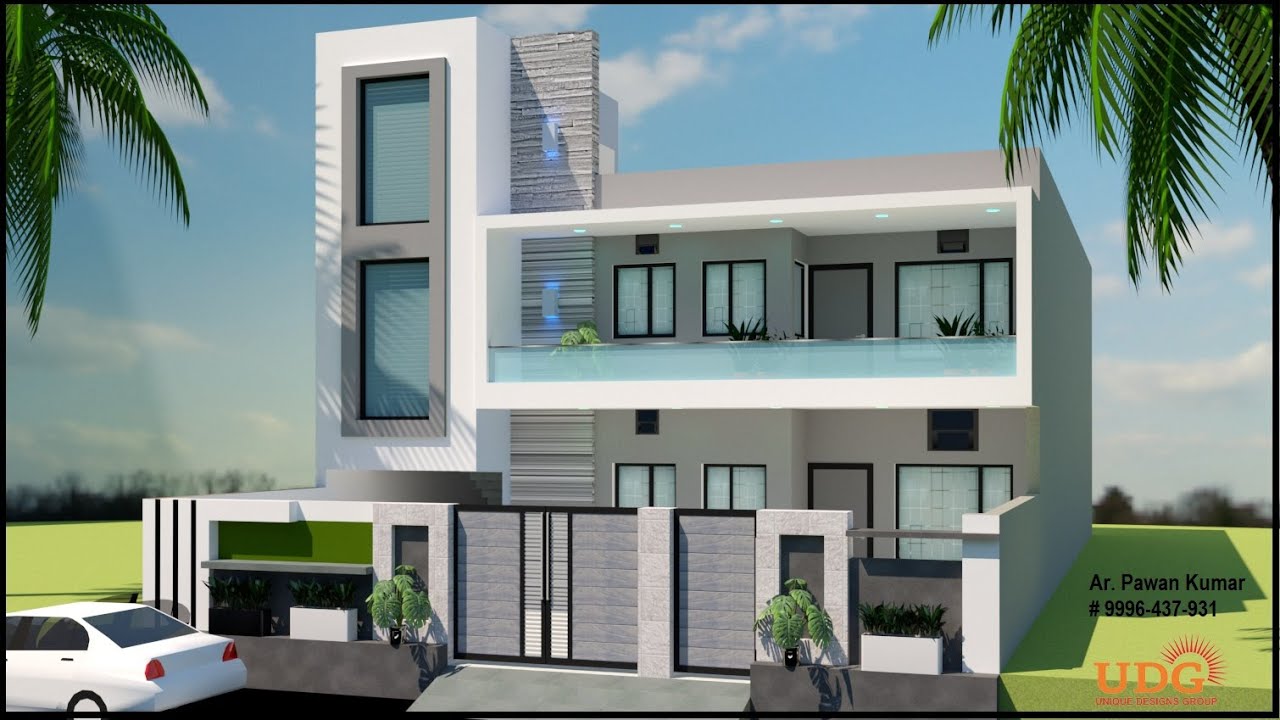 House Front Design ! 42 Feet Front ! Sketchup Project By Unique Designs Group in Gharaunda karnal !