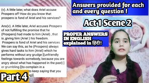 The Tempest : Act 1 Scene 2 - Workbook Ans part 4(Extract 7 & 8); by Shakespeares fantasies  Hindi