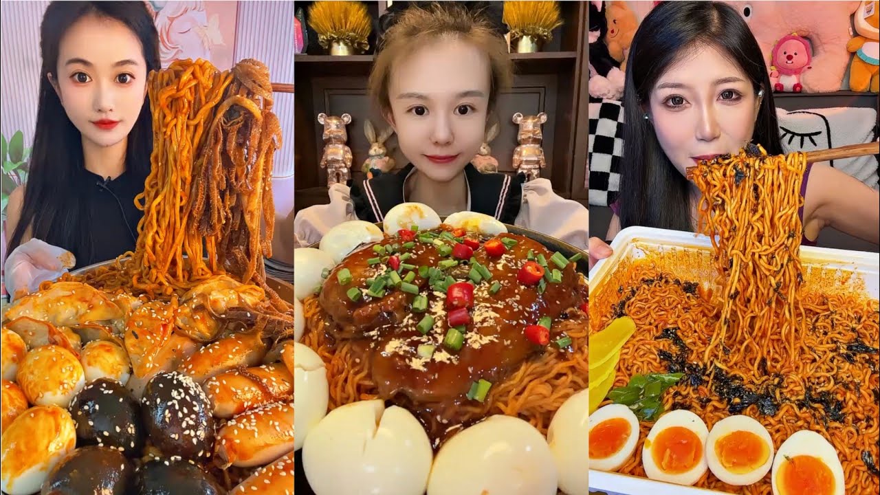 MUKBANG 먹방 EATING SPICY NOODLESand SOFT BOIL EGGS chewy sounds |ASMR | chinese foods 辣面鸡蛋