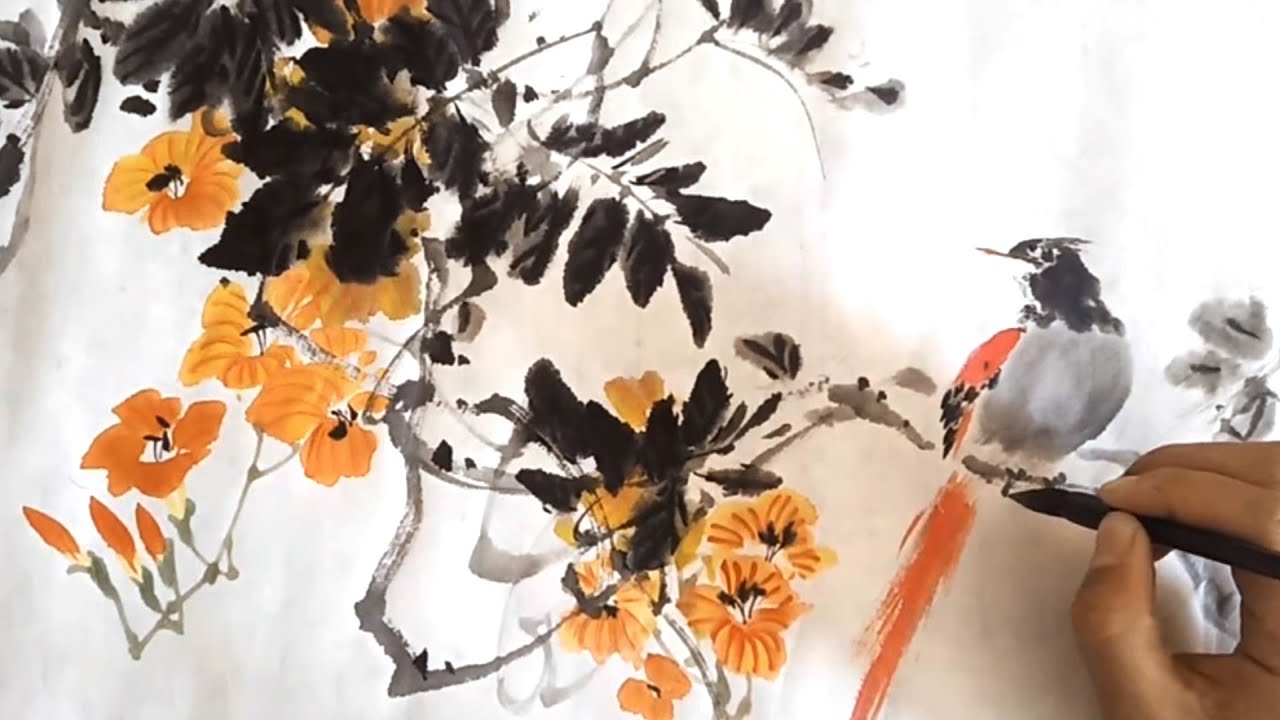 Bird & Flowers Chinese Brush Painting YouTube