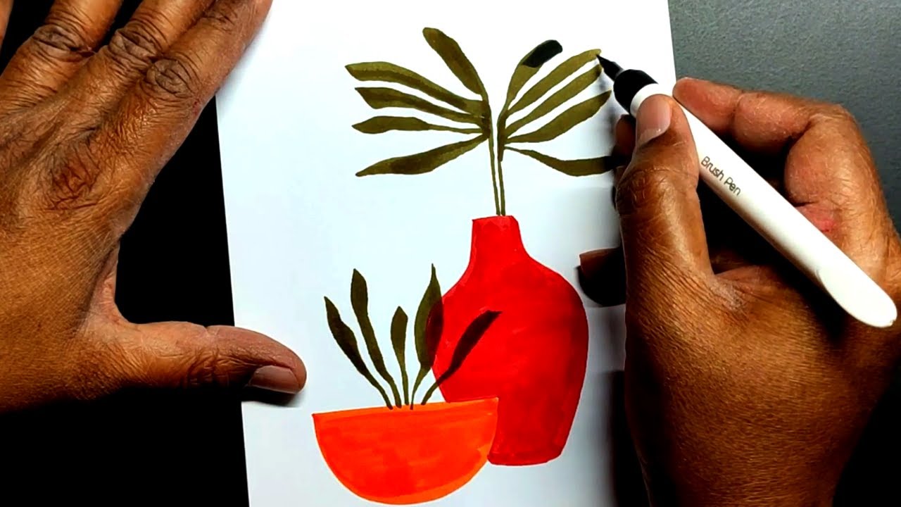 How To Draw with Brush Pens || Easy Brush Pen Drawing || Day 1 - YouTube