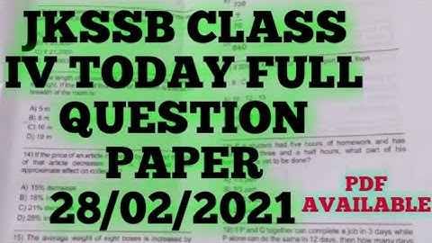 JKSSB CLASS IV 28/02/21Today