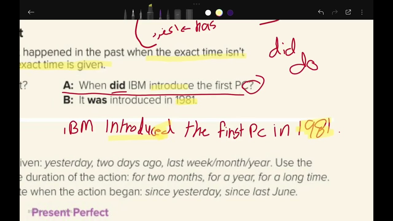 شرح Form Meaning and Function Present Perfect Tense versus Simple Past للصف الاول ثانوي الفصل الثاني