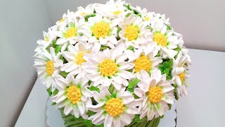 Торт Вертикальный букет Ромашек(крем БЗК). /Cake Vertical bouquet of daisies(protein custard).