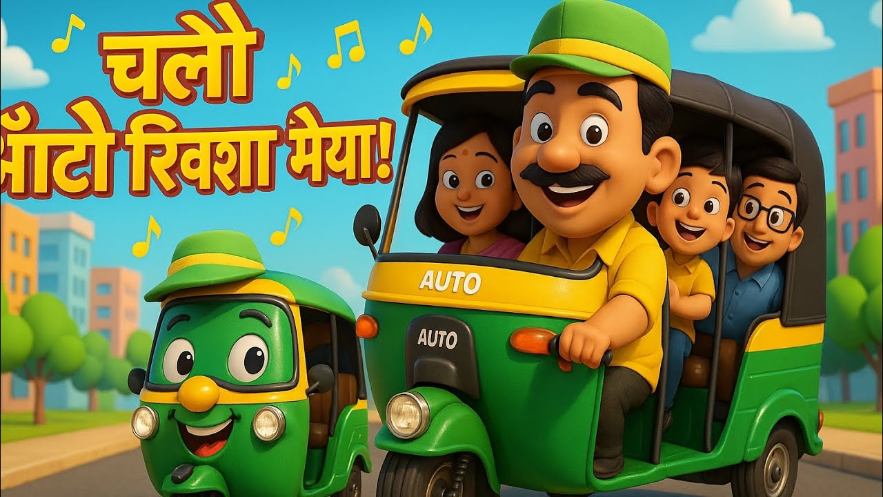 Chalo auto Rickshaw bhaiya Song for Kids | Hindi Animated Rhymes | Fun ...