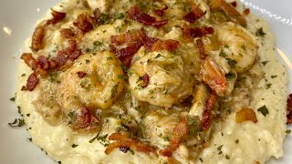 Creamy Shrimp and Grits with Crab Gravy