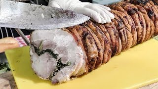 Fat Pork Belly Filled With Fennel And Garlic, Pasta With Pesto. Italian Street Food In London