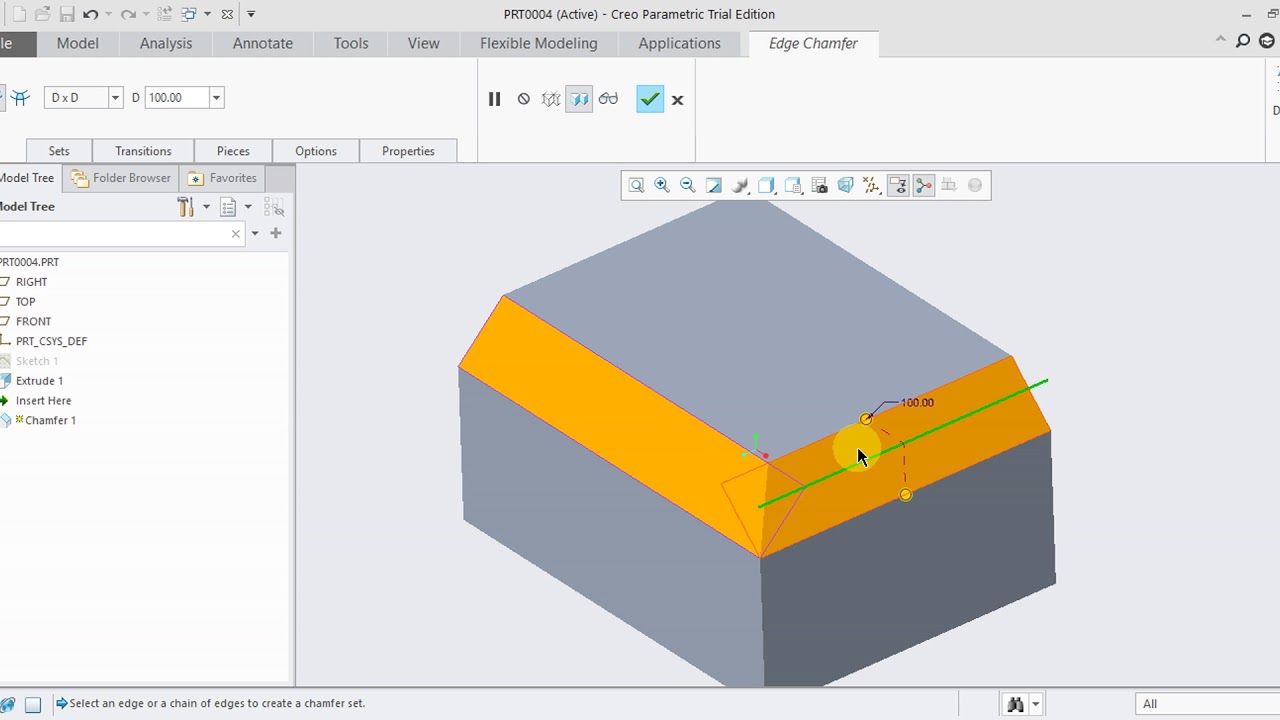 CREO 5.0 Tutorial Tamil 36 Chamfer Edge & Corner Engineering