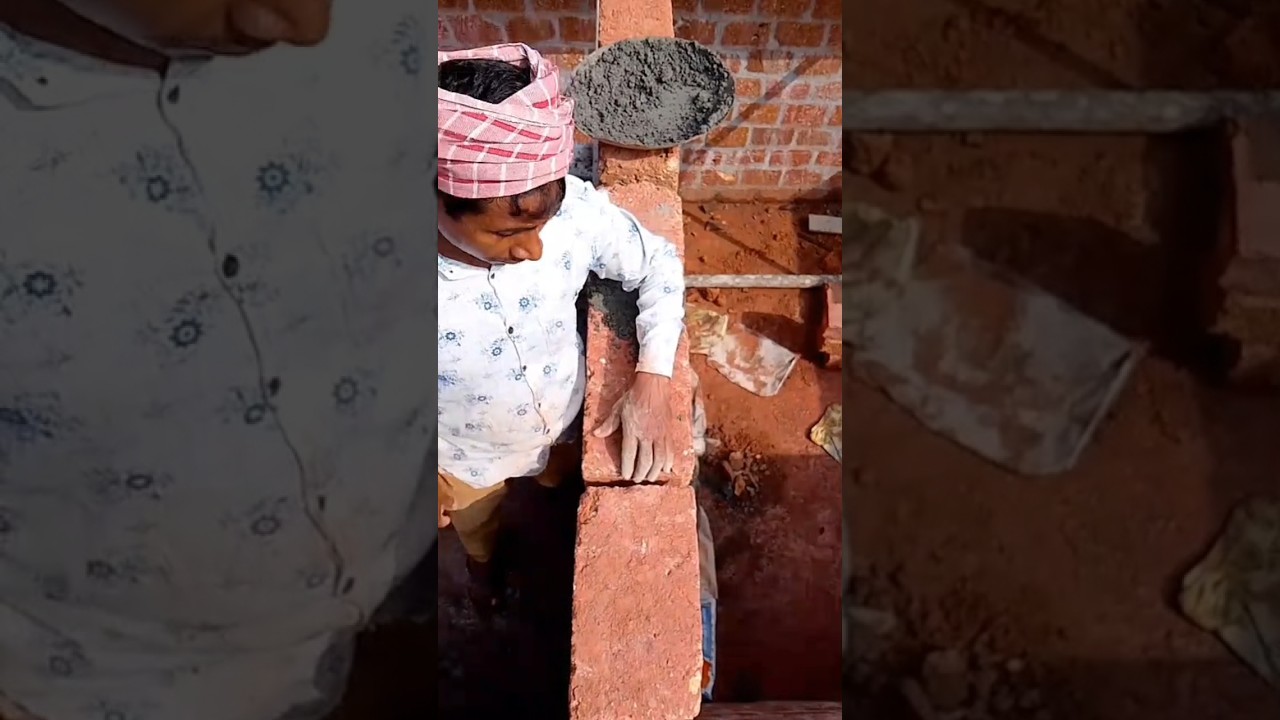 Red Stone Bricks Joining Work | Clean & Strong Finish 🧱 