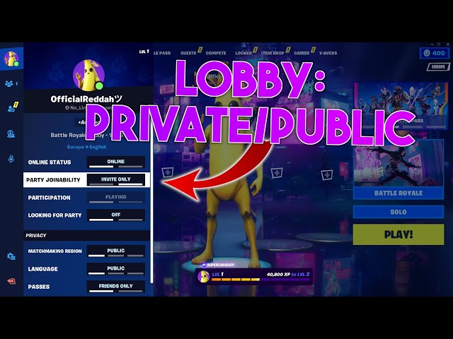 How to make Your Fortnite LOBBY PUBLIC Or PRIVATE | Fortnite Tutorial class=