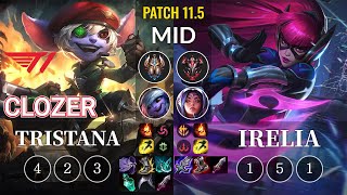 T1 Clozer Tristana vs Irelia Mid - KR Patch 11.5