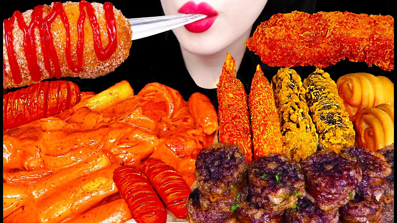 ASMR FRIED SHRIMP, HOT DOG, TTEOKBOKKI 떡볶이, 새우튀김, 핫도그 먹방 MUKBANG, EATING