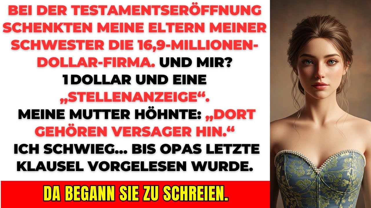 Beim Testament erhielt meine Schwester 16,9 Mio, ich nur 1 Dollar bis Opas Klausel alles veränderte
