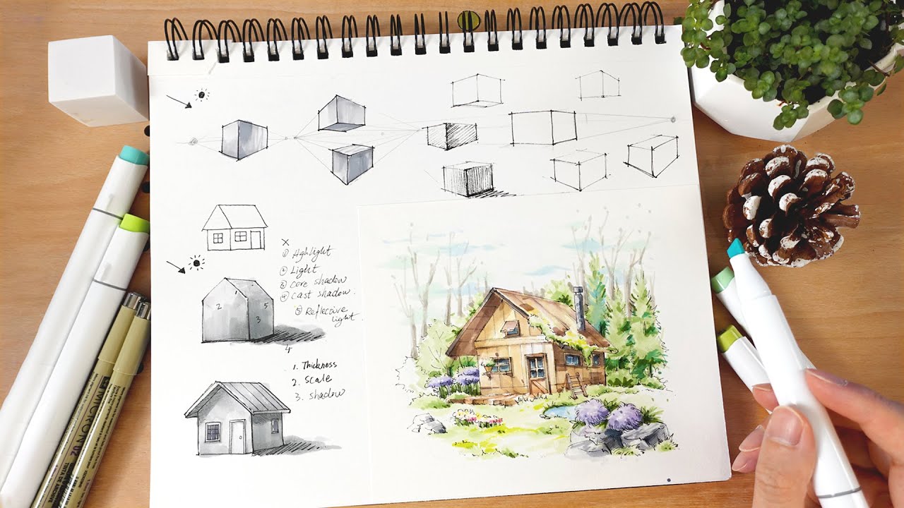 How to Draw a House in 2 Point Perspective with Markers 