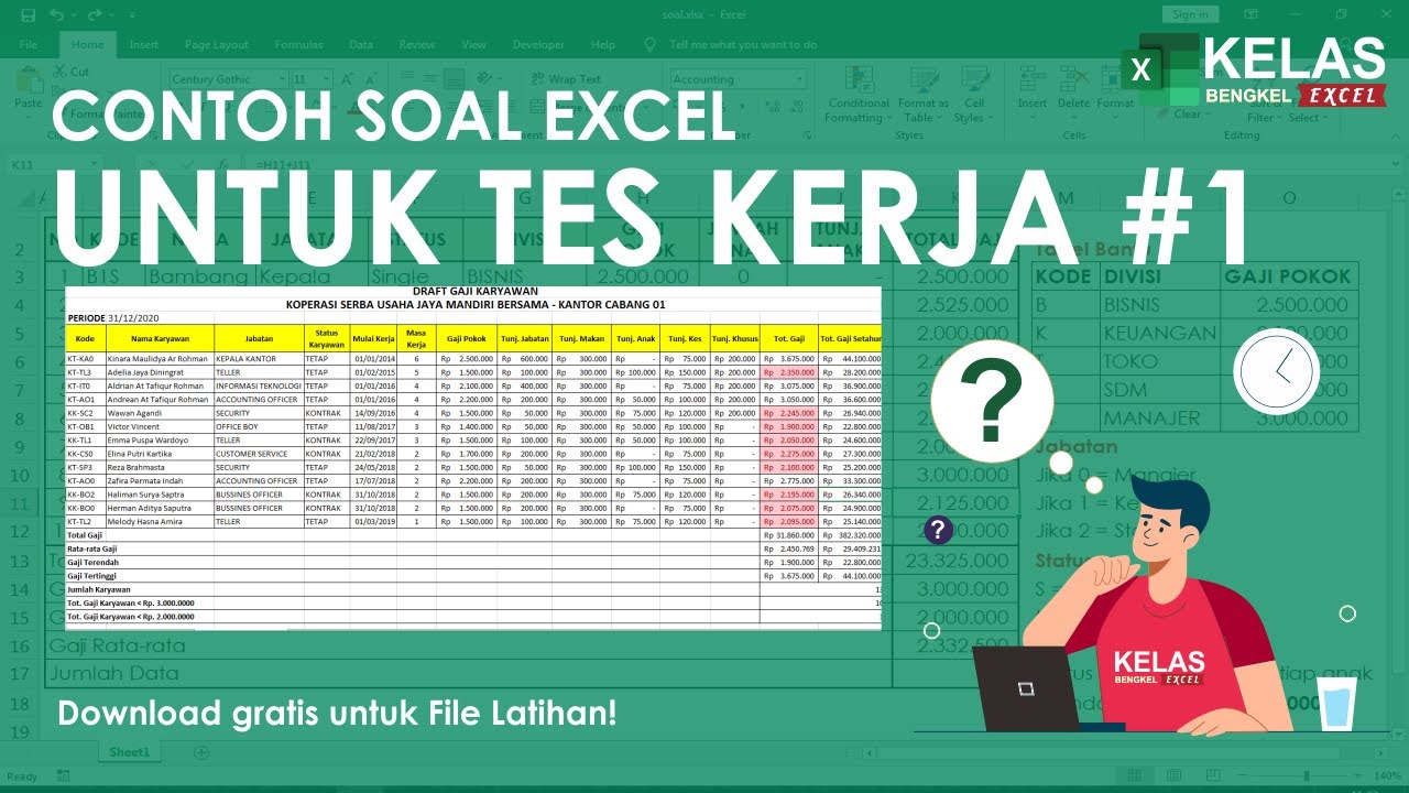 Soal Tes Kerja Atau Tes Komputer Bagian Admin Di Koperasi Dan Perkantoran Tutorial Excel Pemula Youtube