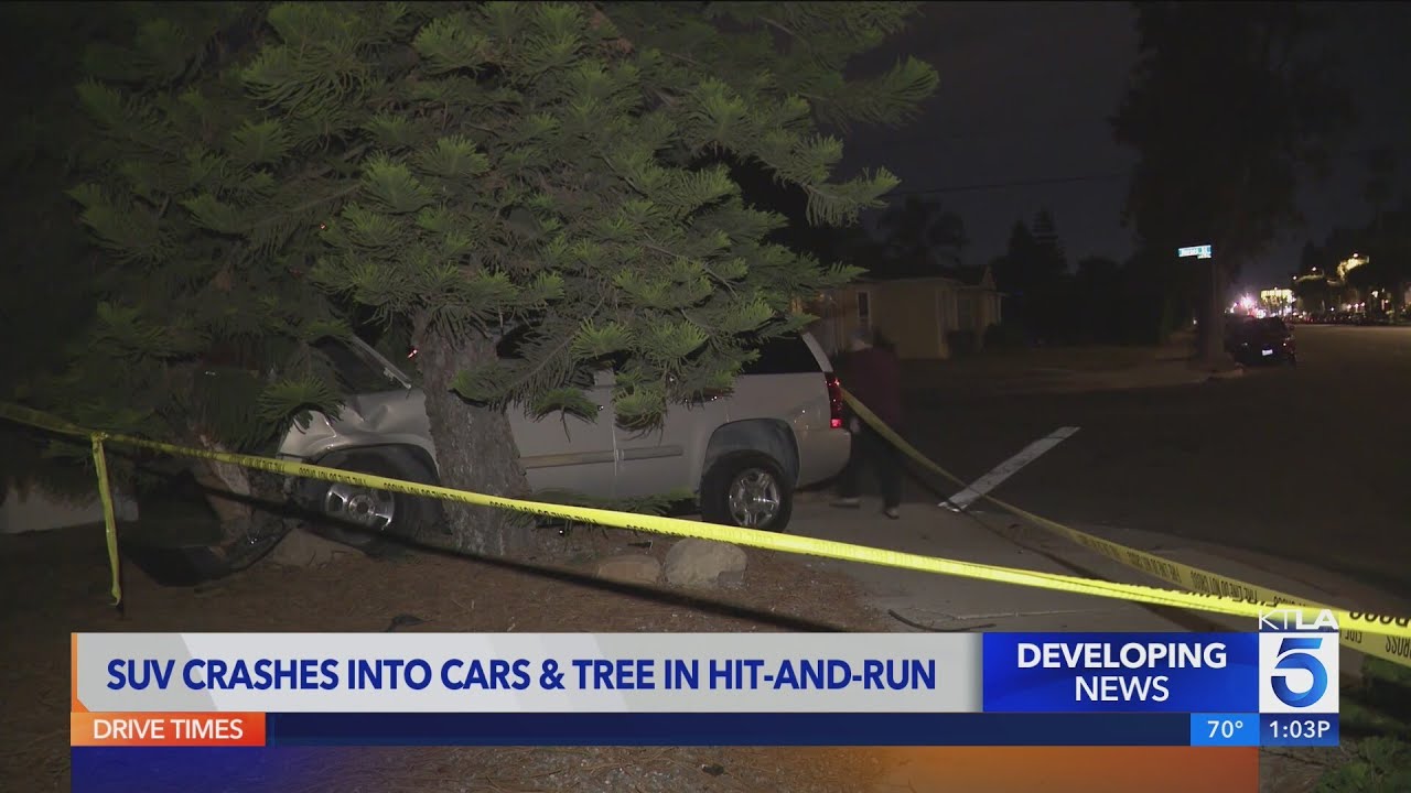 Hit-and-run driver abandons SUV after smashing into parked cars, tree ...