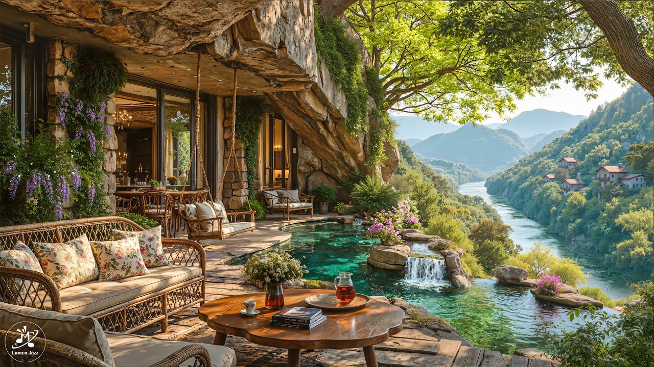 Soft Morning Jazz on a Spring Cliffside Porch | Relaxing Jazz and ...