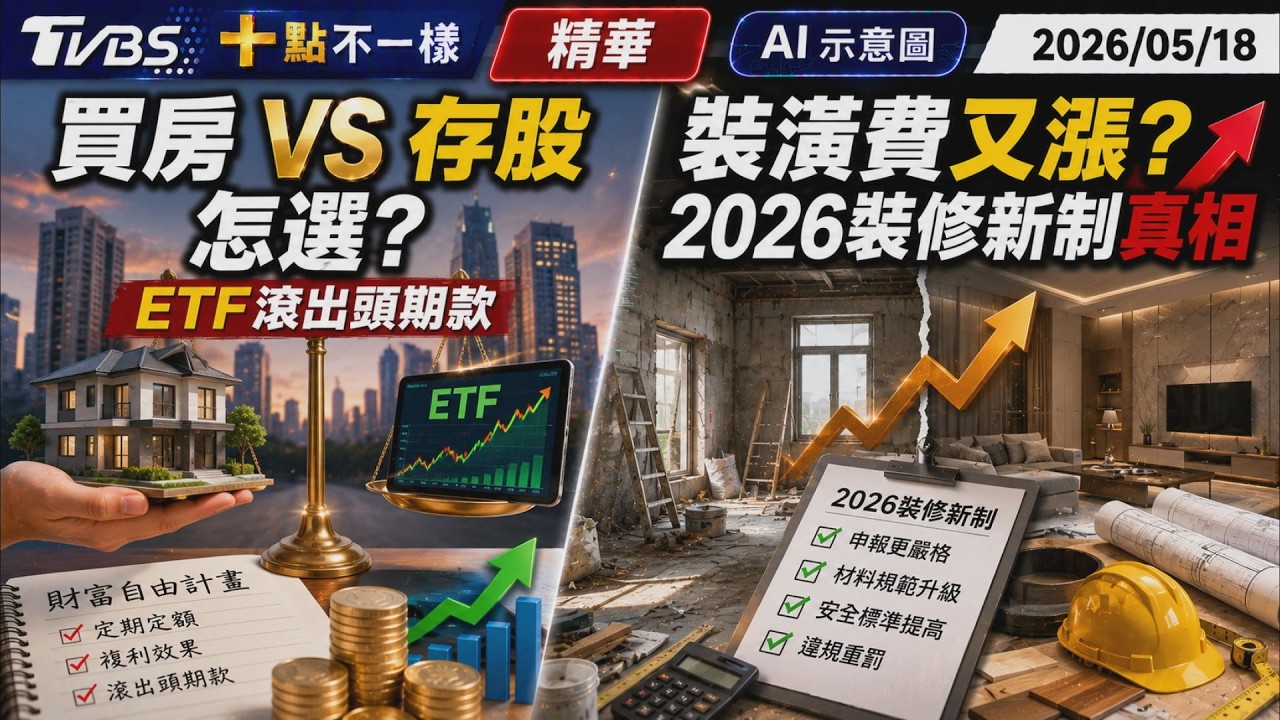 買房 VS 存股 怎選? ETF滾出頭期款 裝潢費又漲? 2026裝修新制真相｜十點不一樣 20260518 @TVBSNEWS01