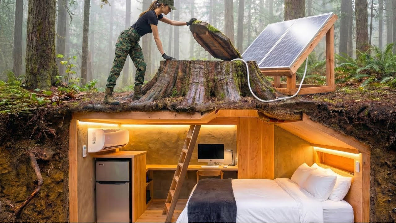 Building a House in the Forest (ASMR) | This Woman Builds a Modern Mini House Under an Ancient Tree