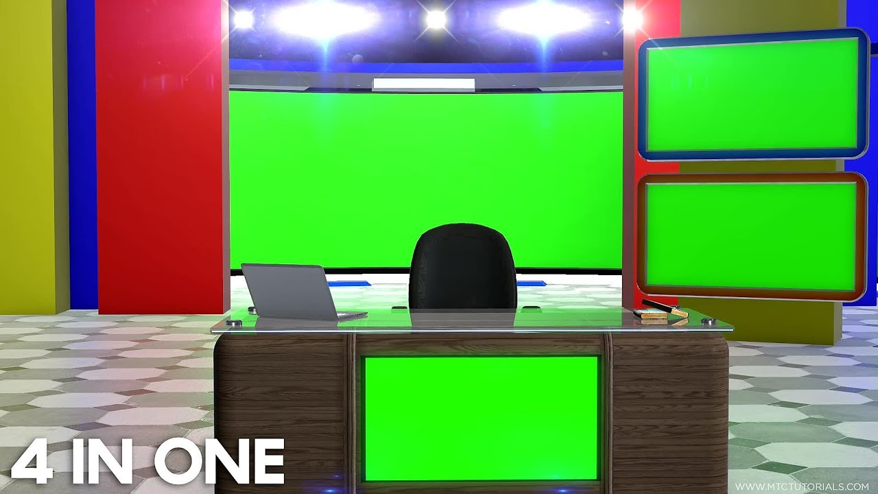 Green Screen Studio News Desk With Chair And Laptop By Mtc Tutorials Virtual Studio Greenscreen Free Green Screen