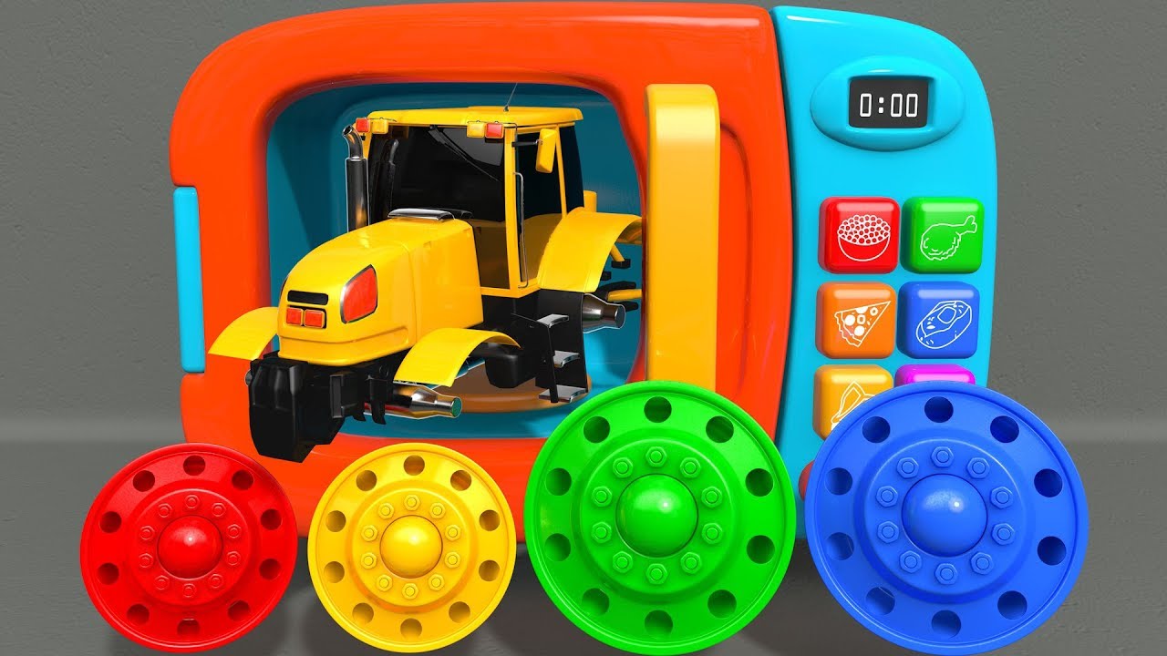 Learn Colors with Yellow Tractor Construction Vehicle Toys Assembly Car