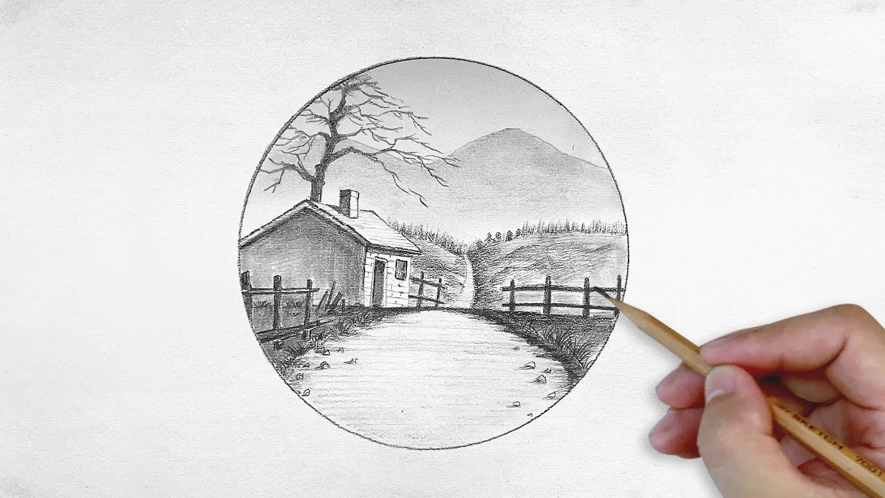 素描画2点 Landscape Sketch | How to draw house and road with pencil