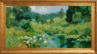 🌿 Lily Pond Landscape in Gold Frame | Relaxing Impressionist TV Art Ambience | Frame TV Display screenshot 4