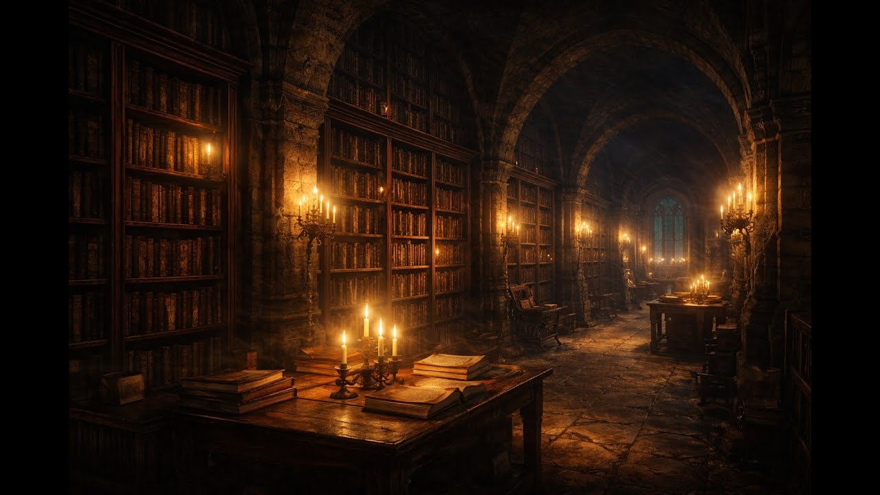 Candlelit Monastery Library at Night | Medieval Focus Music
