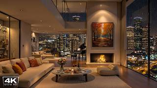 Luxury City Night Jazz 🌃 Cozy Apartment with Soft Jazz, Rain & Fireplace Sounds for Focus & Rest screenshot 2