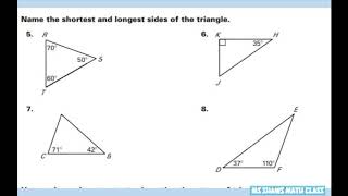 Name the smallest and largest sides of triangles given angles measures
