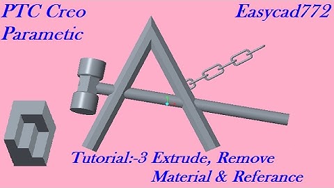 PTC Creo 3.0 Parametric Extrude Extrude with Remove Material And Reference Tutorial 3 for beginners