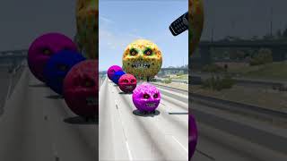 Cars &amp; School Bus vs Giant Pit BollardsCrash #4 - BeamNG.Drive #shorts #viral