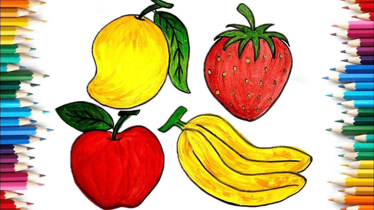 Learn how to draw fruits step by step | Easy fruits drawing for kids ...