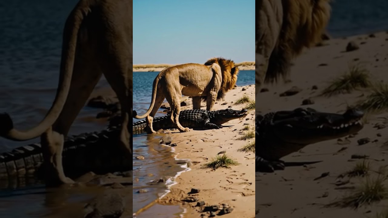 Lion and Crocodile: A Silent Standoff 
